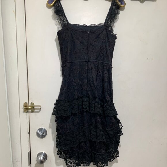 VINTAGE NU-MODE SLIM FIT SLEEVELESS RUFFLE LACE LITTLE BLACK DRESS SIZE S - Picture 4 of 12